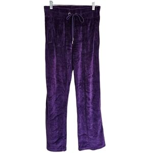 Emporio Armani purpul velure track pents elastic waistband white stripes logo M